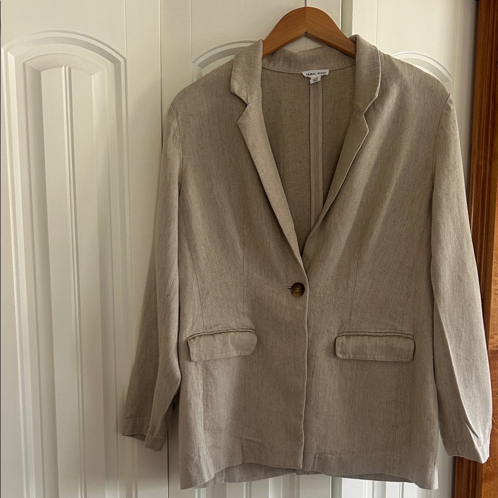 Tribal Light Tan Linen Blazer